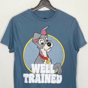 Disney Parks Shirt Lady and the Tramp Funny Dogs Well Trained Tee Blue Tee Small